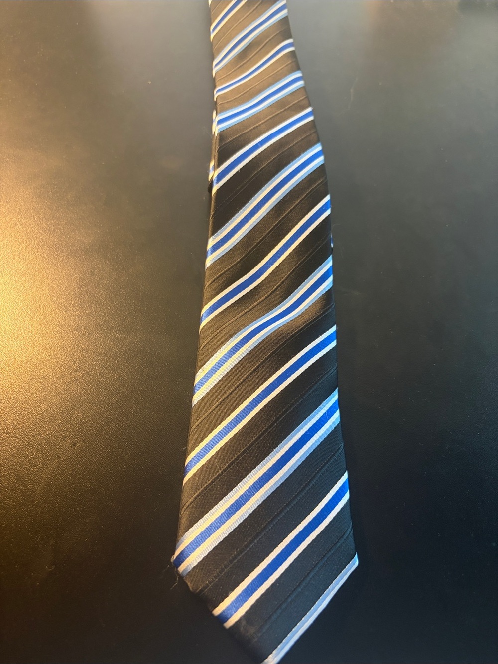 Dockers Black Tie with Blue and White Diagonal Stripes